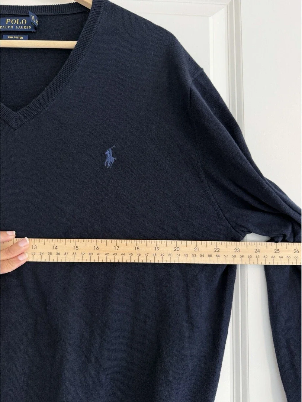 Polo Ralph Lauren Navy V-Neck Sweater Size L Pima Cotton Classic Preppy Timeless